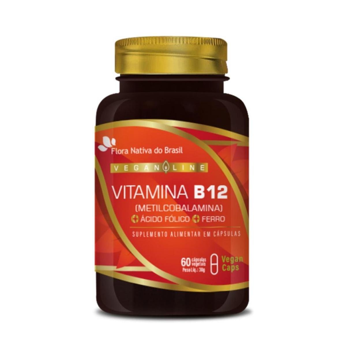 Vegan Vitamina B12 + Ácido Fólico + Ferro 60 Cáps Flora Nativa