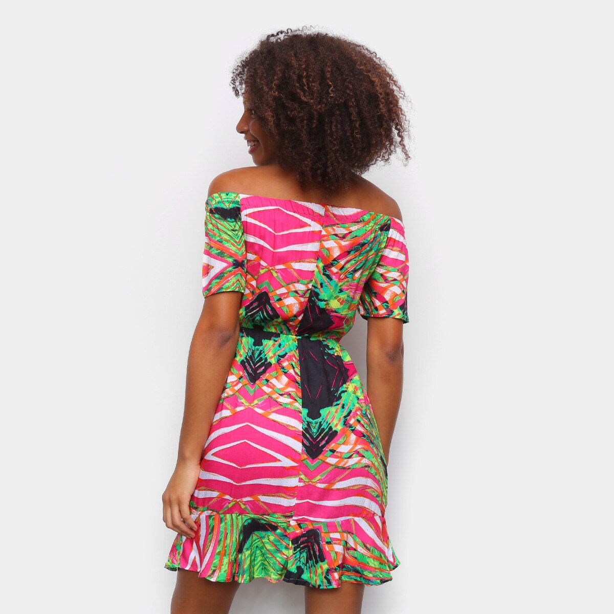 Vestido Água Viva Curto Ombro a Ombro Estampado - 1