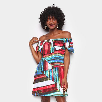 Vestido Água Viva Curto Ombro A Ombro Tie Dye - Feminino