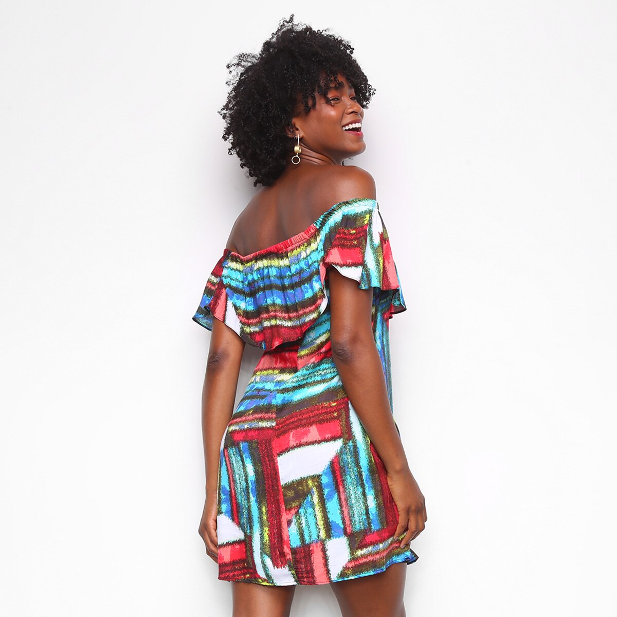 Vestido Água Viva Curto Ombro A Ombro Tie Dye - 1