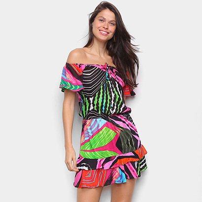 Vestido Água Viva Curto Tie Day Ombro A Ombro - Feminino