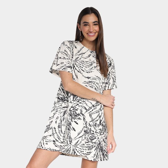 Vestido Animale Jeans Curto Folhagem Palmeira Off - Estampado Menor preço em Vestido Animale Jeans Curto Folhagem Palmeira Off - Estampado