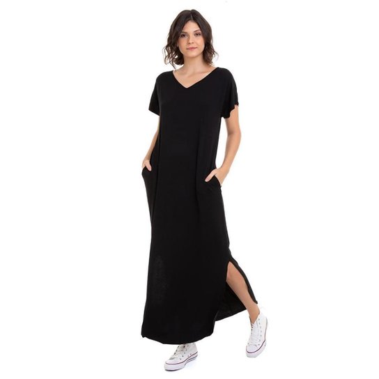 Vestido Aura Longo Bolsos Preto - Preto é ruim? Vestido Aura Longo Bolsos Preto - Preto é boa?