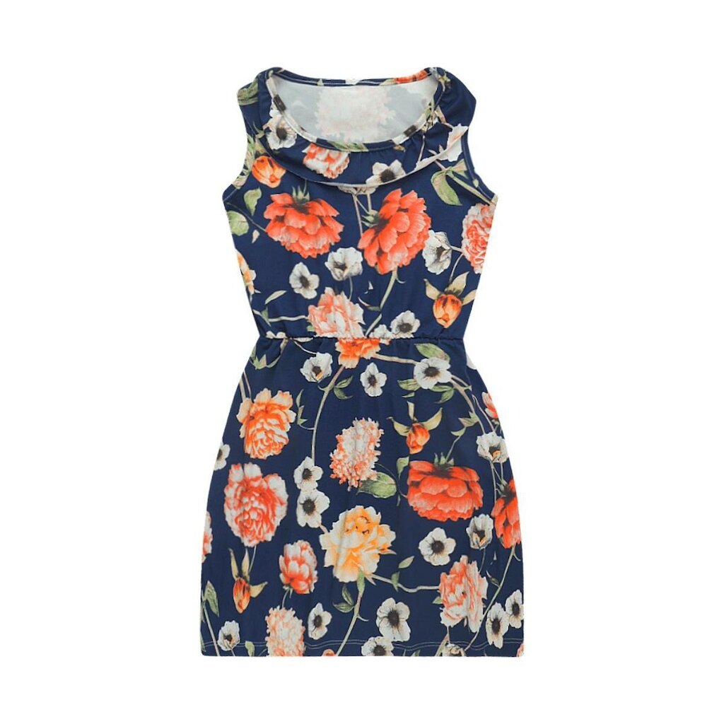 Vestido Azul Floral com Babado - Big Bless