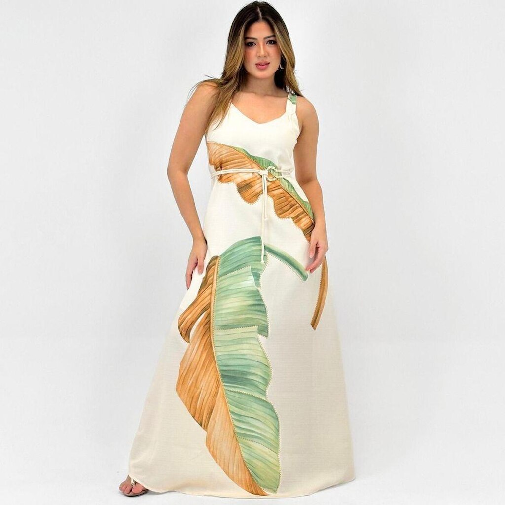 Vestido Bana Bana Longo Alça Estampado Feminino