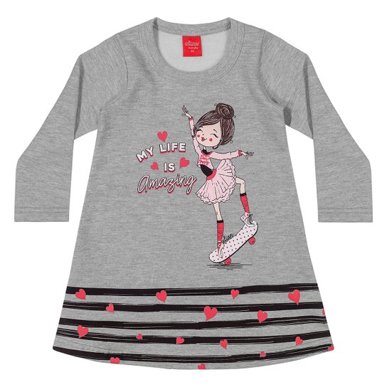 Vestido Bebê Elian Moletom Peluciado Manga Longa - Mescla Menor preço em Vestido Bebê Elian Moletom Peluciado Manga Longa - Mescla