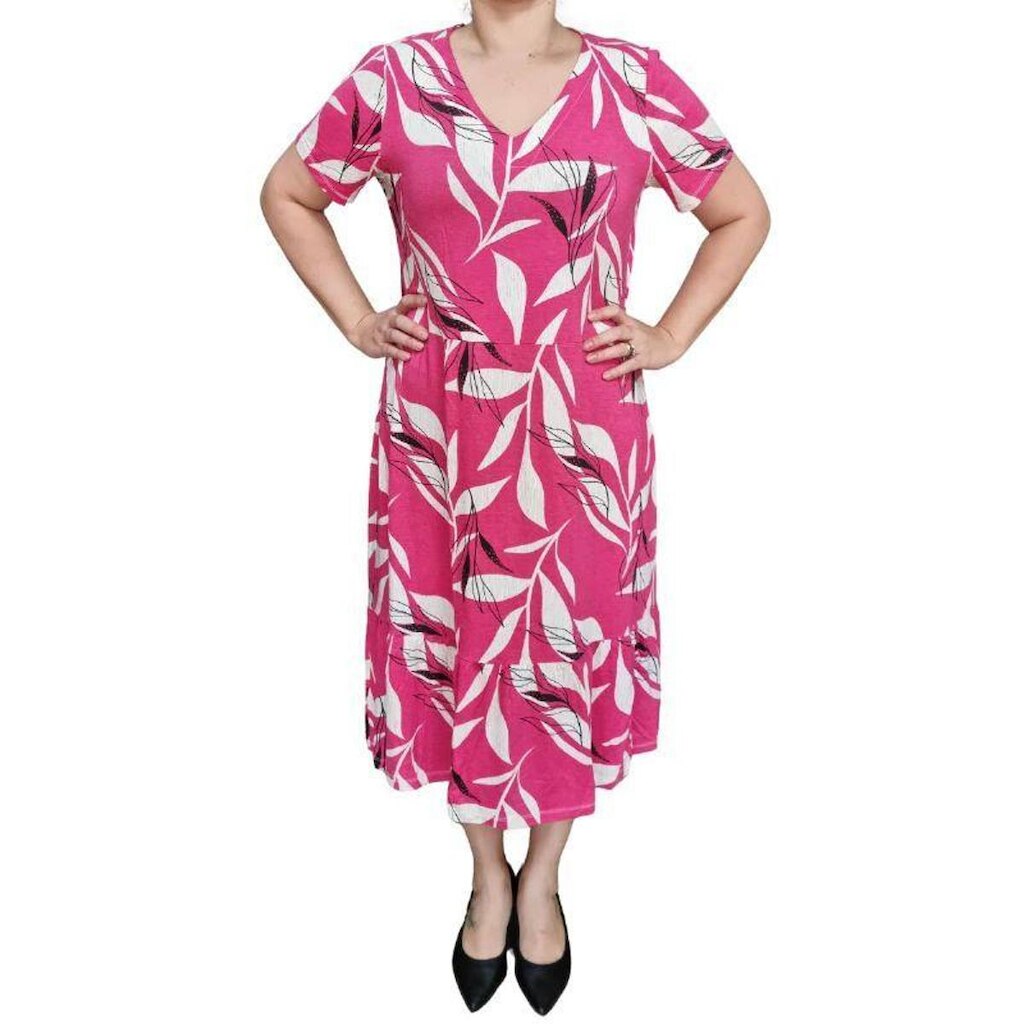 Vestido Biografia Estampa Folhas Rosa Plus Size