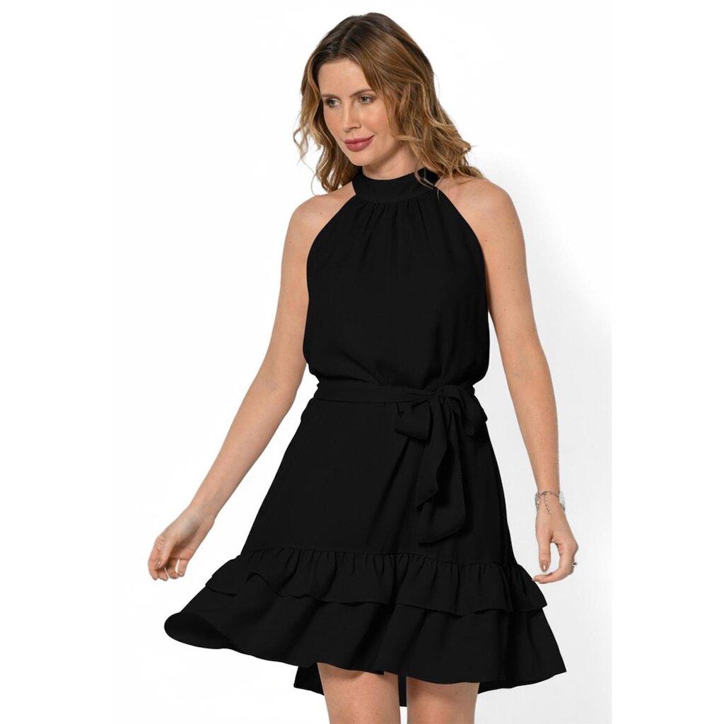 Vestido Bisô Curto Babado Liso Preto