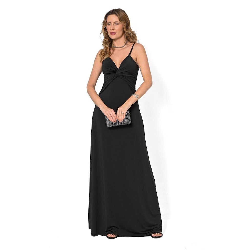 Vestido Bisô Jersey Longo Torção Preto