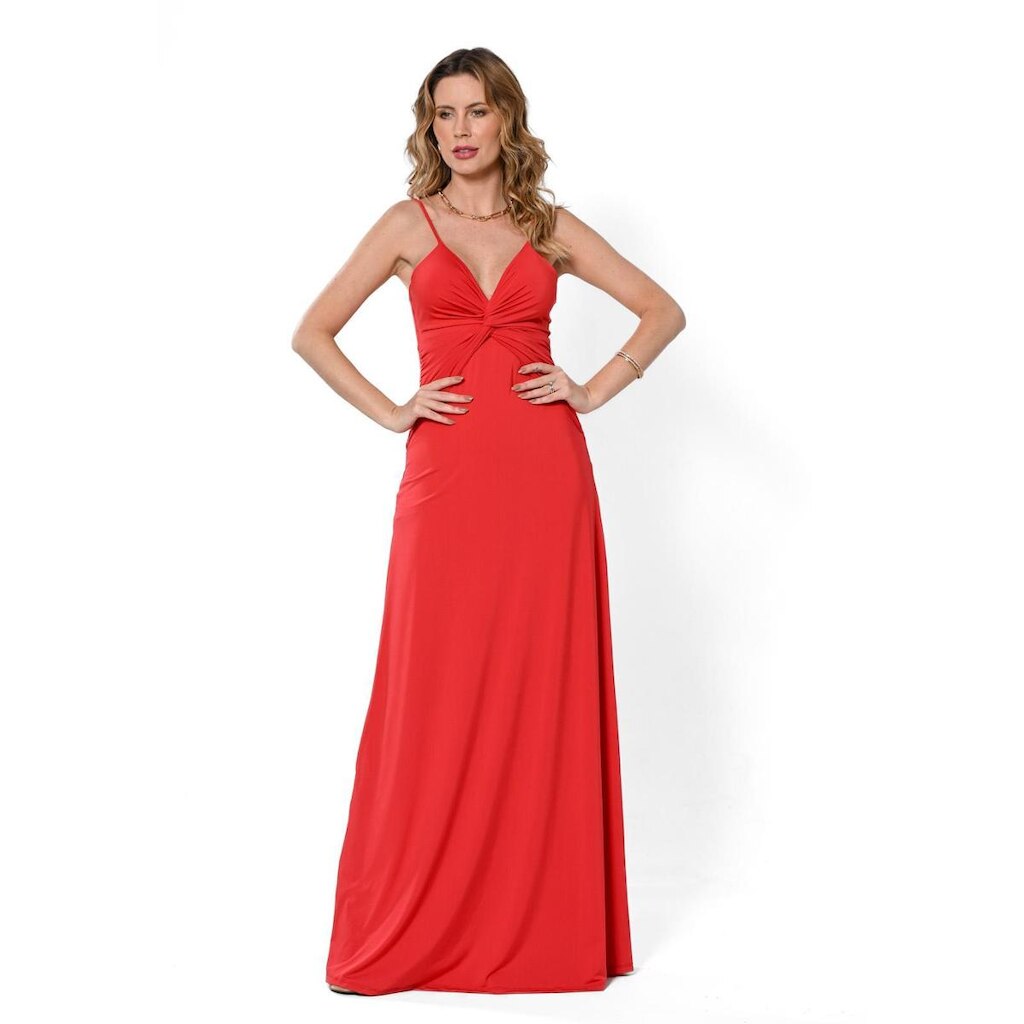 Vestido Bisô Jersey Longo Torção Vermelho