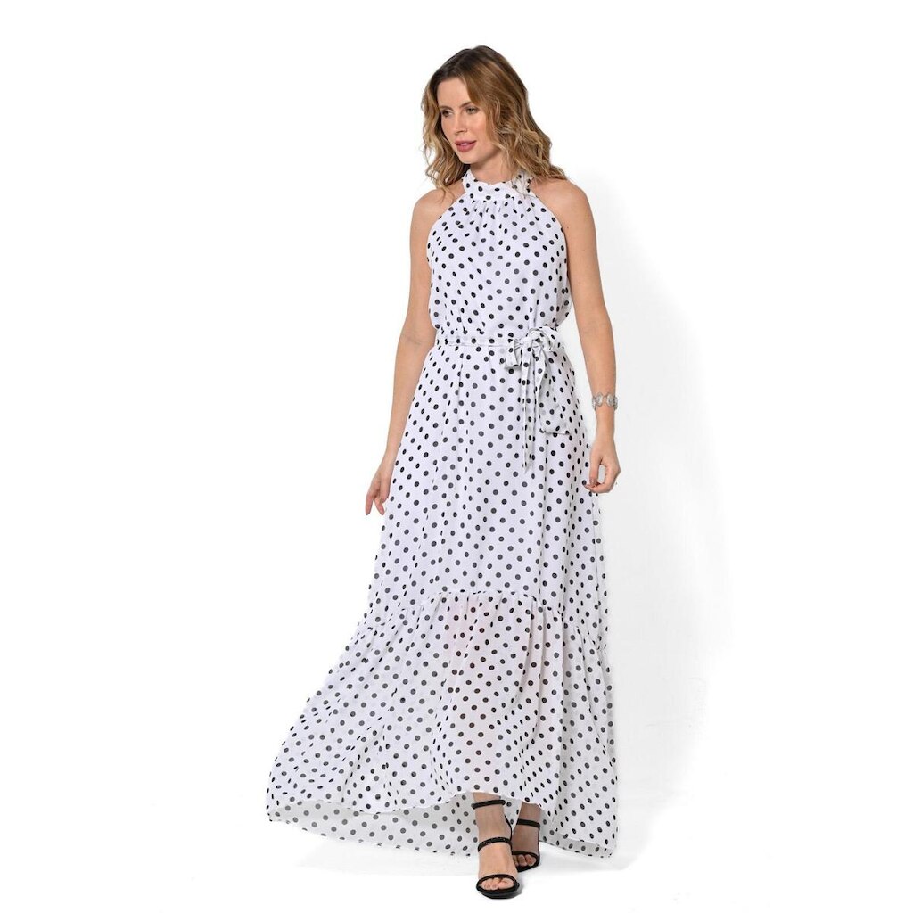 Vestido Bisô Longo Babado Poá Branco