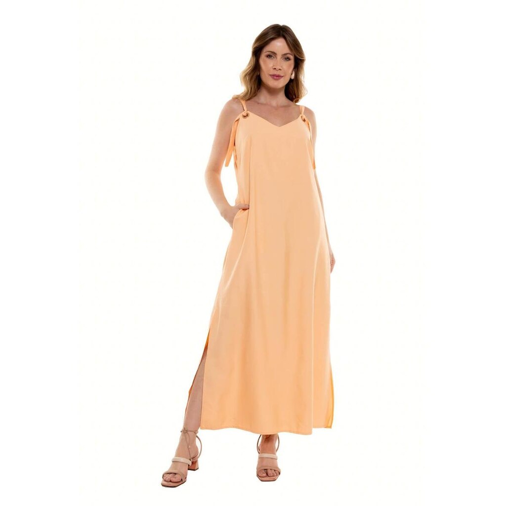 Vestido Bisô Longo Ilhós Liso Laranja