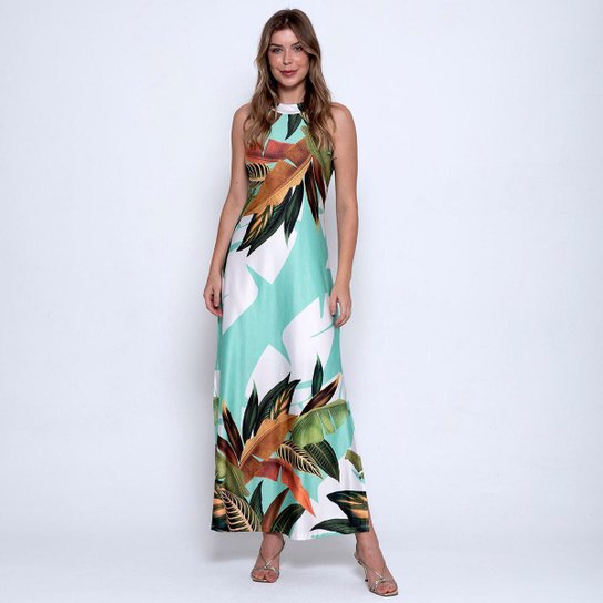 Vestido Bisô Longo Tropical Feminino - Verde Menor preço em Vestido Bisô Longo Tropical Feminino - Verde