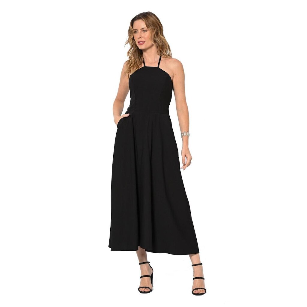 Vestido Bisô Midi Lastex Liso reto - P