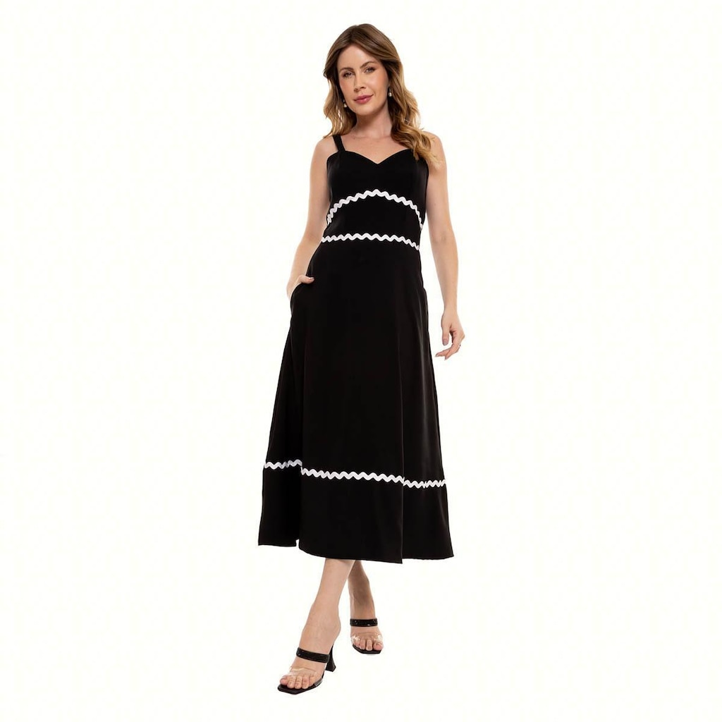 Vestido Bisô  Midi Liso Sianinha Preto