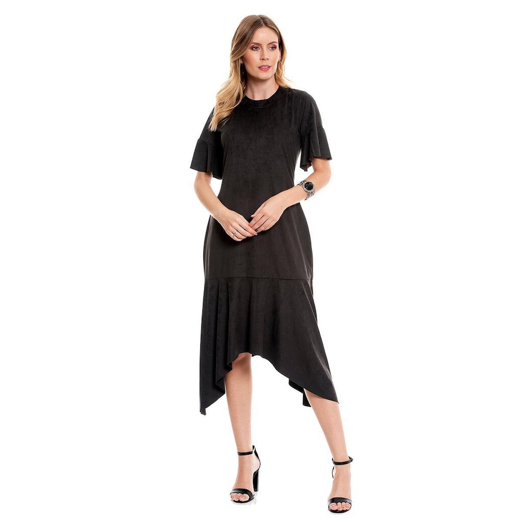 Vestido Bisô Midi Suede Feminino