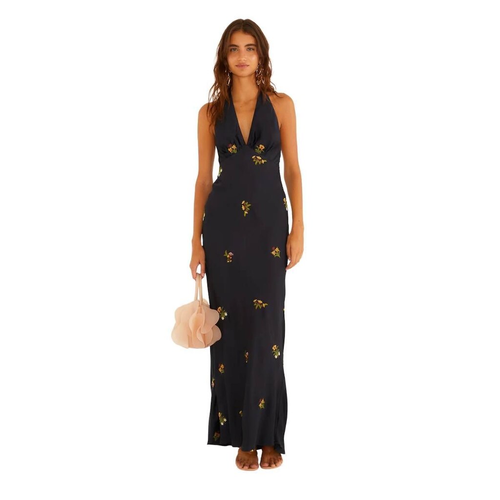 Vestido Cetim Farm Rio Bordado Selva