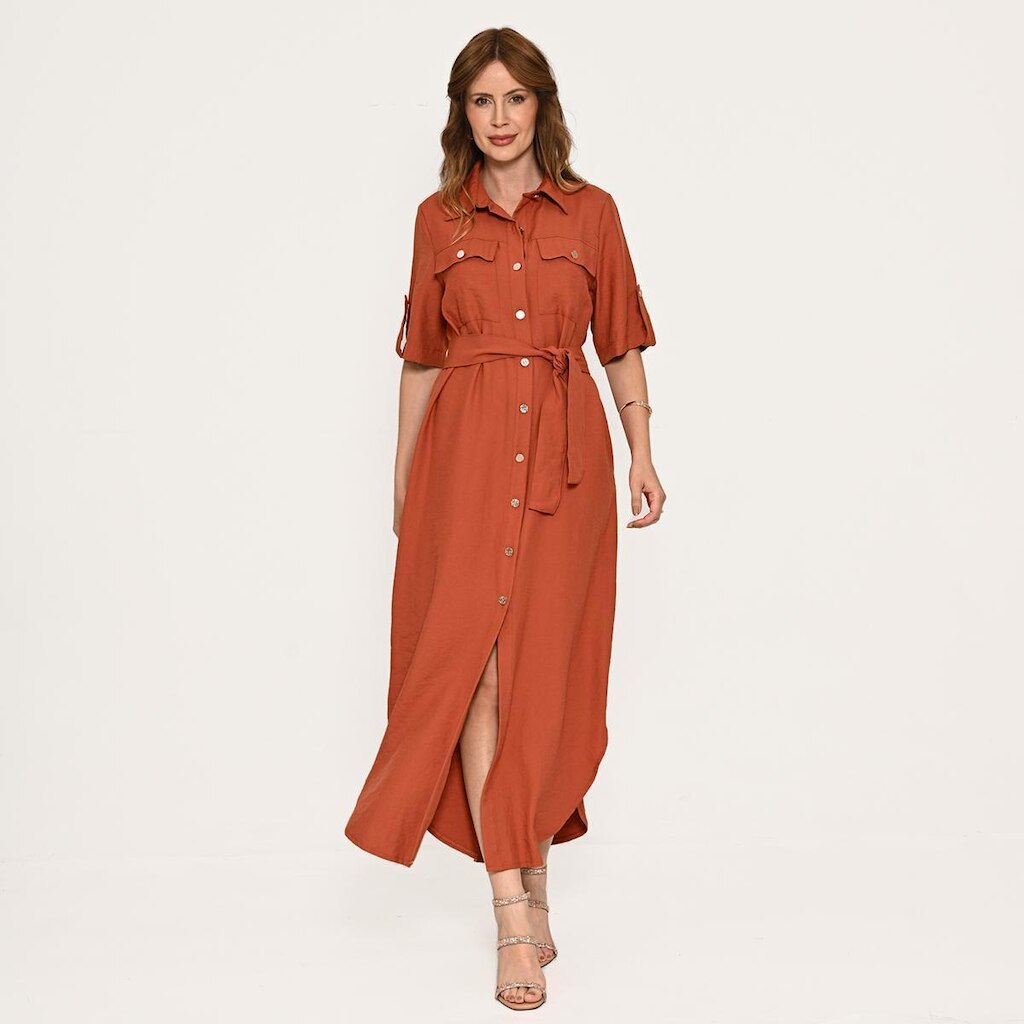 Vestido Chemise Bisô Alfaiataria Bolsos Terra