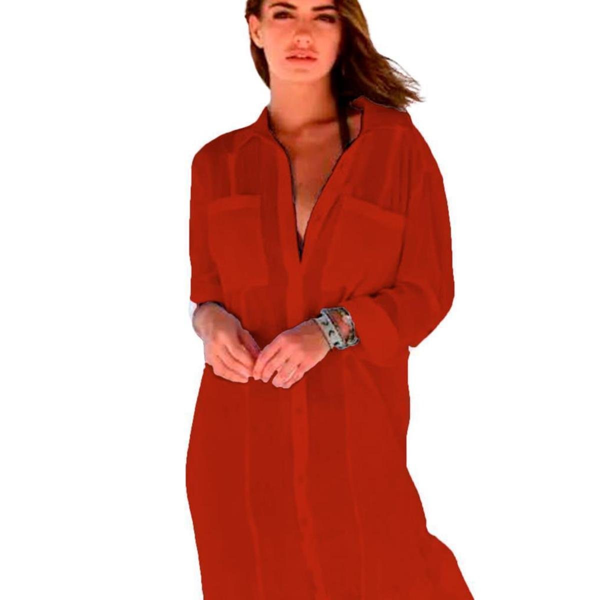 Vestido chemise manga longa Menor preço em Vestido chemise manga longa