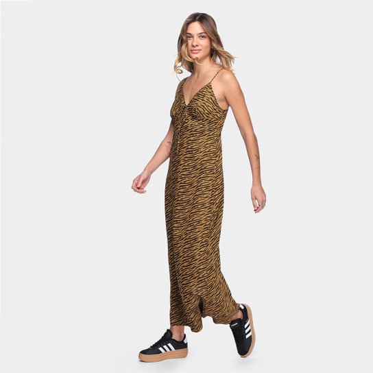 Vestido Colcci Longo Alças Jacquard Onça Netshoes