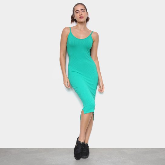 Vestido Colcci Midi Canelado - Verde água Menor preço em Vestido Colcci Midi Canelado - Verde água