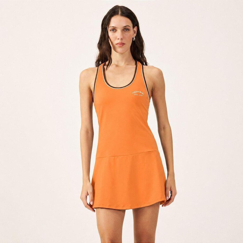 Vestido Colcci Slim Evasê Performace PR27 Laranja/Marrom/Off