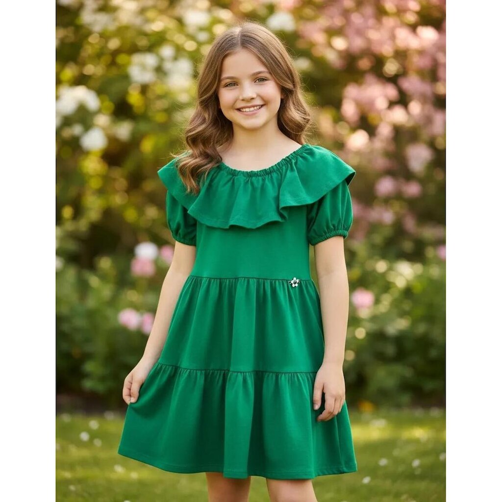 Vestido Com Mangas Balonê Verde Momi
