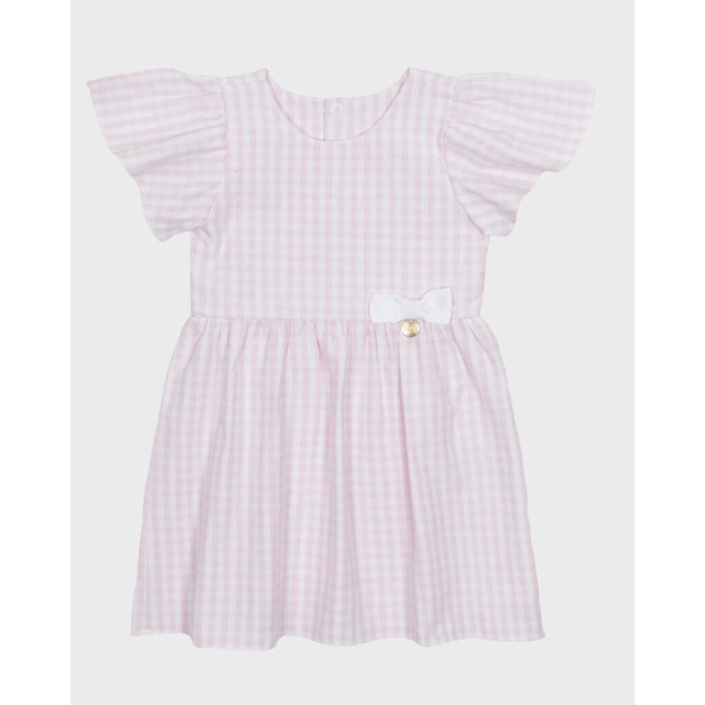 Vestido com mangas em babado laço xadrez exclusiva leve e estiloso - Rosa e Azul - Bebê 3 a 18 meses