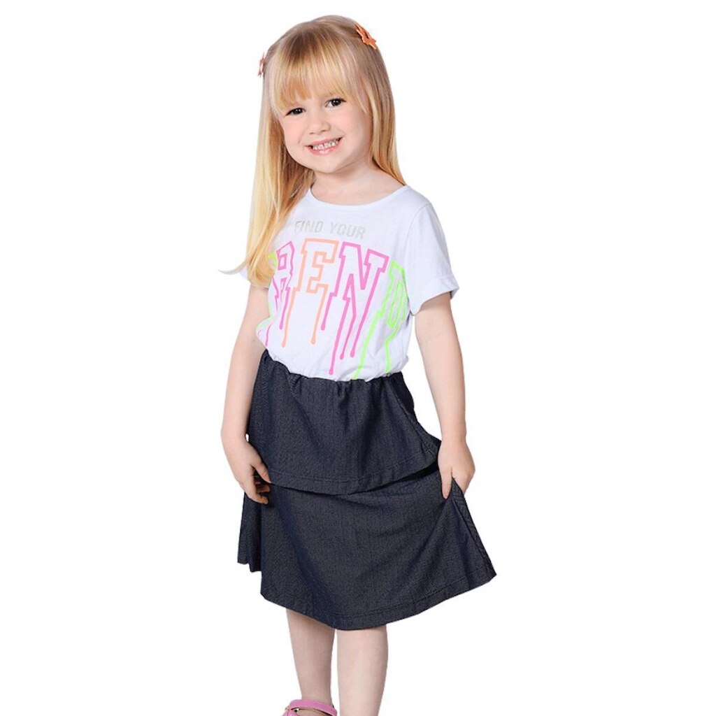Vestido com Saia Sobreposta Jeans - Destak