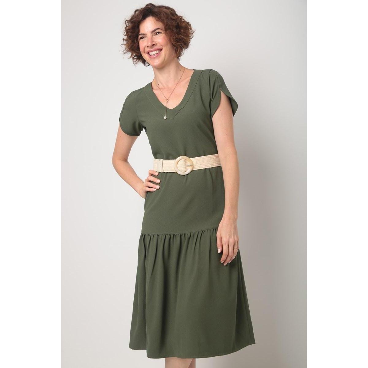 Vestido crepe midi babado barra verde - Estampado | Netshoes
