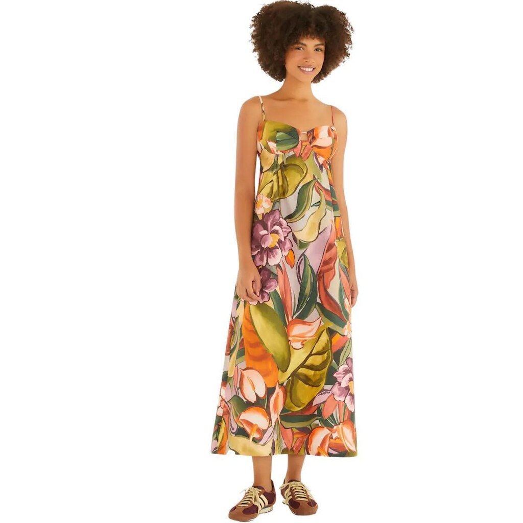 Vestido Cropped Farm Rio Alça Folhagem de Inverno
