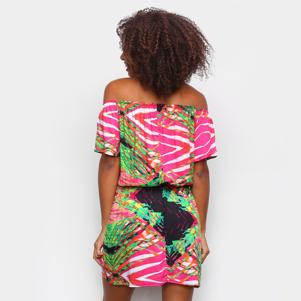 Vestido Curto Água Viva Estampado Ombro A Ombro - 1