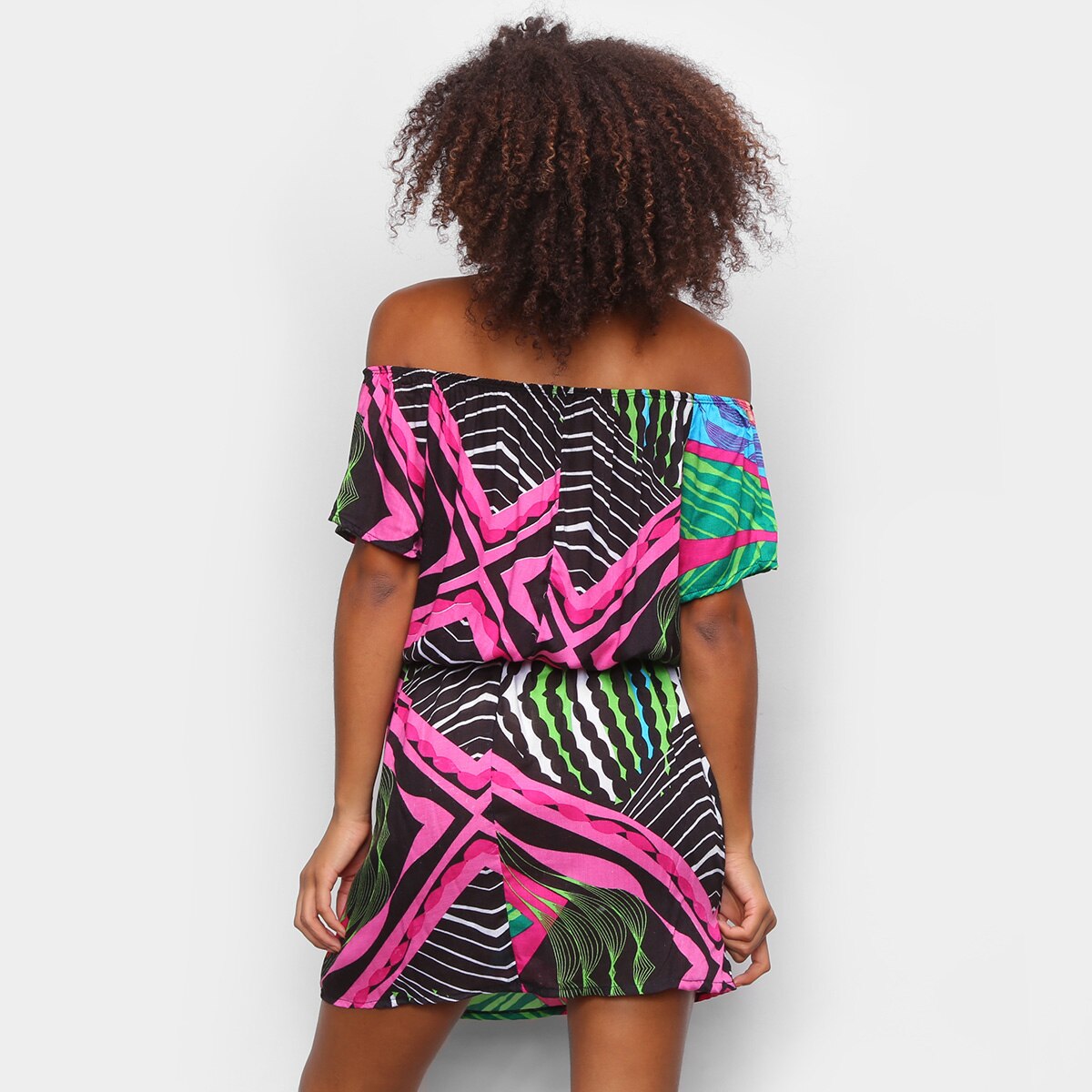 Vestido Curto Água Viva Estampado Ombro A Ombro - 1