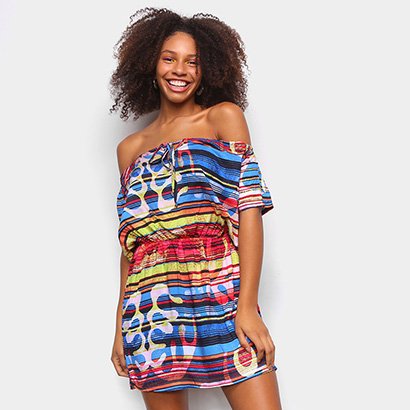 Vestido Curto Água Viva Estampado Ombro A Ombro - Feminino