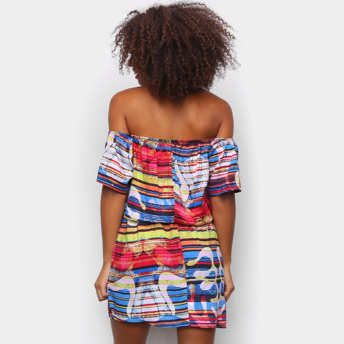 Vestido Curto Água Viva Estampado Ombro A Ombro - 1