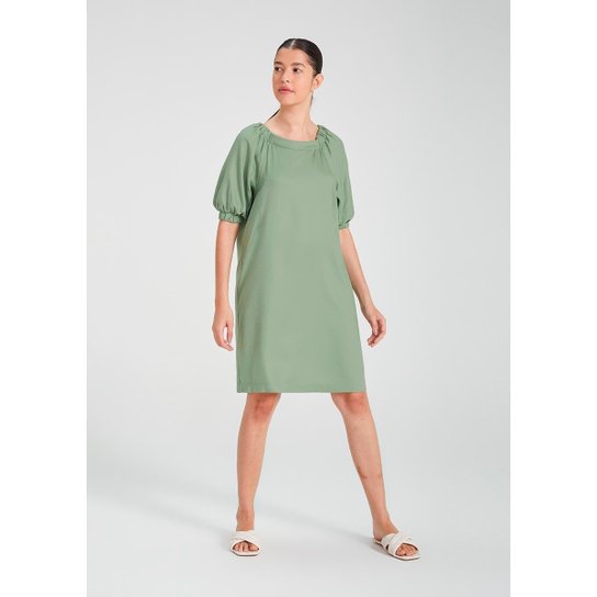 Vestido Curto Em Tecido De Algodão - Verde Menor preço em Vestido Curto Em Tecido De Algodão - Verde