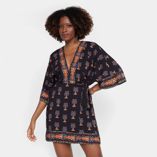 Vestido Curto Farm Beleza Tropical Manga 3/4 - Estampado Menor preço em Vestido Curto Farm Beleza Tropical Manga 3/4 - Estampado