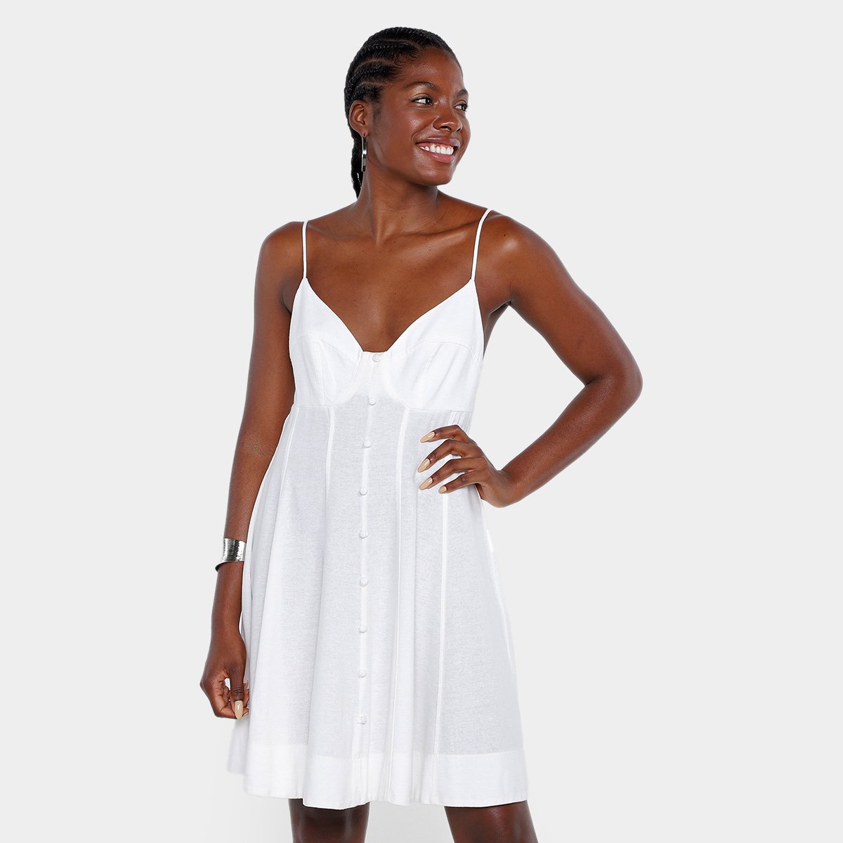 Vestido Curto Farm Botões Feminino Menor preço em Vestido Curto Farm Botões Feminino