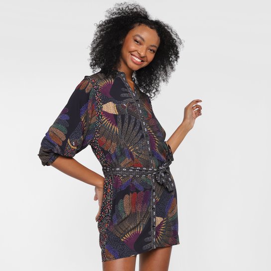 Vestido Curto Farm Chemise Borogodó de Tucano - Estampado Menor preço em Vestido Curto Farm Chemise Borogodó de Tucano - Estampado