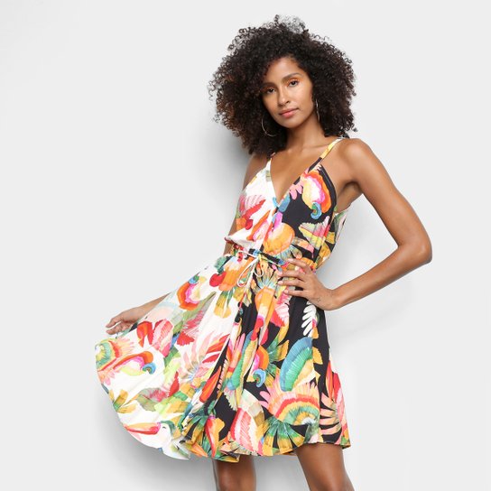 Vestido Curto Farm Dança Dos Tucanos Feminino - Preto Menor preço em Vestido Curto Farm Dança Dos Tucanos Feminino - Preto