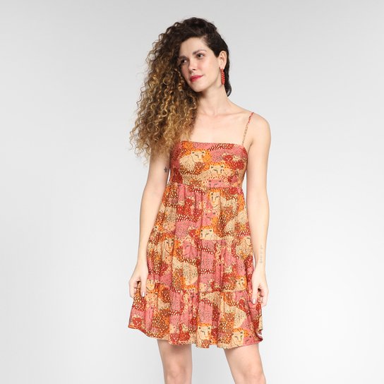 Vestido Curto Farm Evasê Colo De Onça - Estampado Menor preço em Vestido Curto Farm Evasê Colo De Onça - Estampado