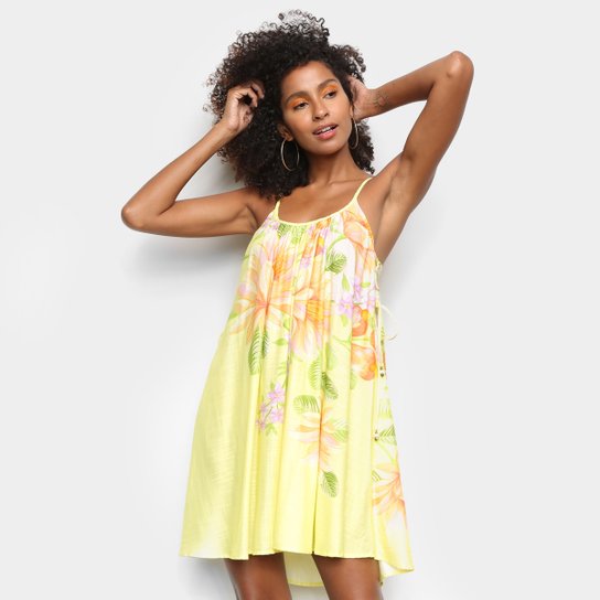 Vestido Curto Farm Floral Tamarama Feminino - Amarelo Menor preço em Vestido Curto Farm Floral Tamarama Feminino - Amarelo