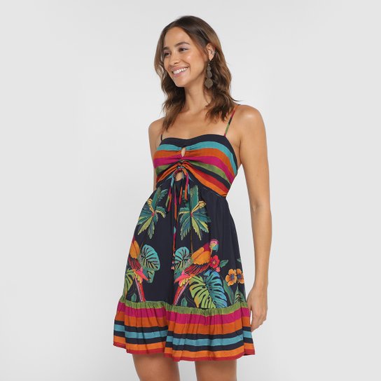 Vestido Curto Farm Floresta das Araras Feminino - Estampado Menor preço em Vestido Curto Farm Floresta das Araras Feminino - Estampado