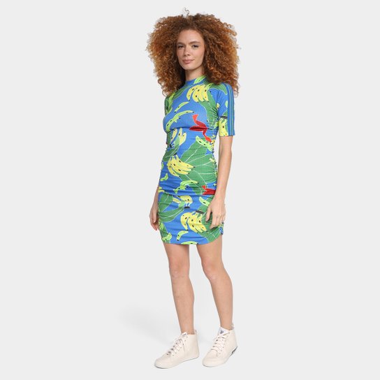 Vestido Curto Farm Folha de Banana Franzido Feminino
