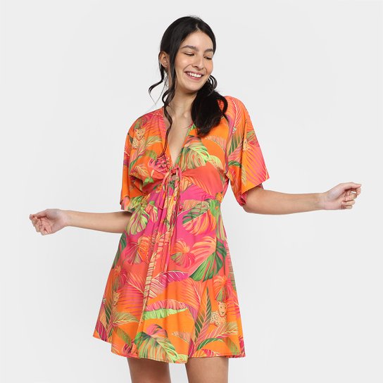 Vestido Curto Farm Paraíso das Folhas - Estampado Menor preço em Vestido Curto Farm Paraíso das Folhas - Estampado