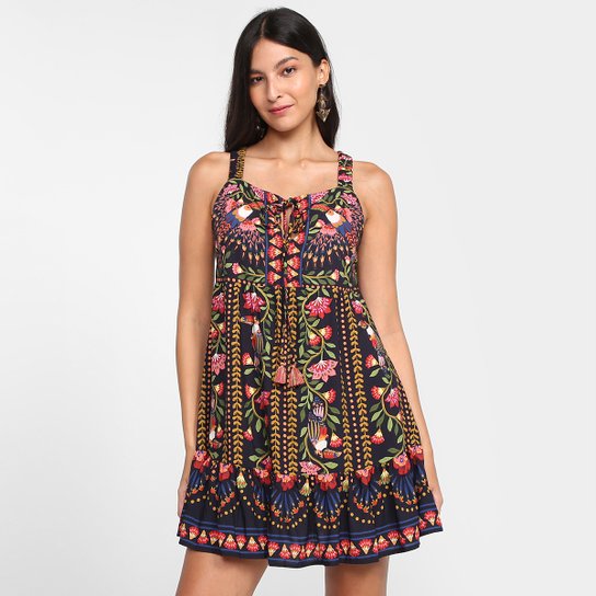 Vestido Curto Farm Revoada Linda Feminino - Marinho+Rosa Menor preço em Vestido Curto Farm Revoada Linda Feminino - Marinho+Rosa