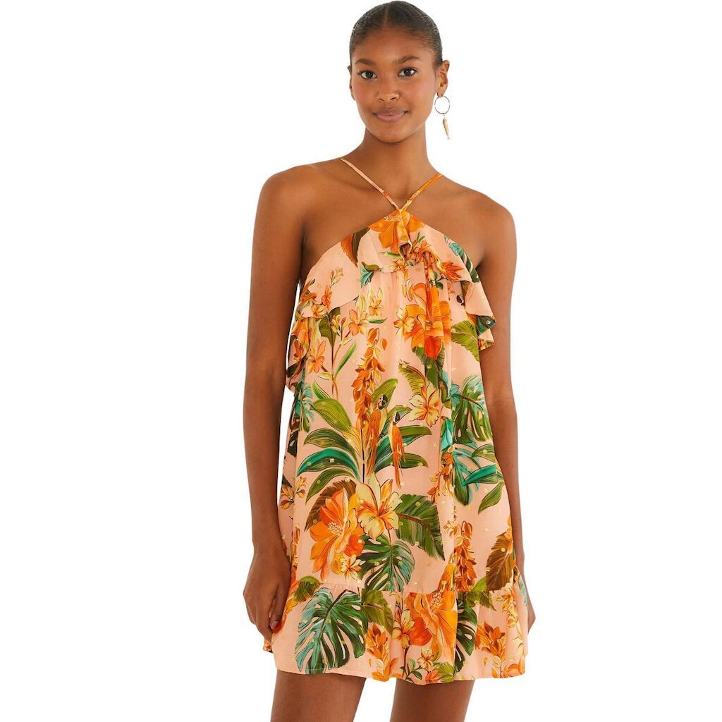 Vestido Curto Farm Rio Canto dos Pássaros Laranja