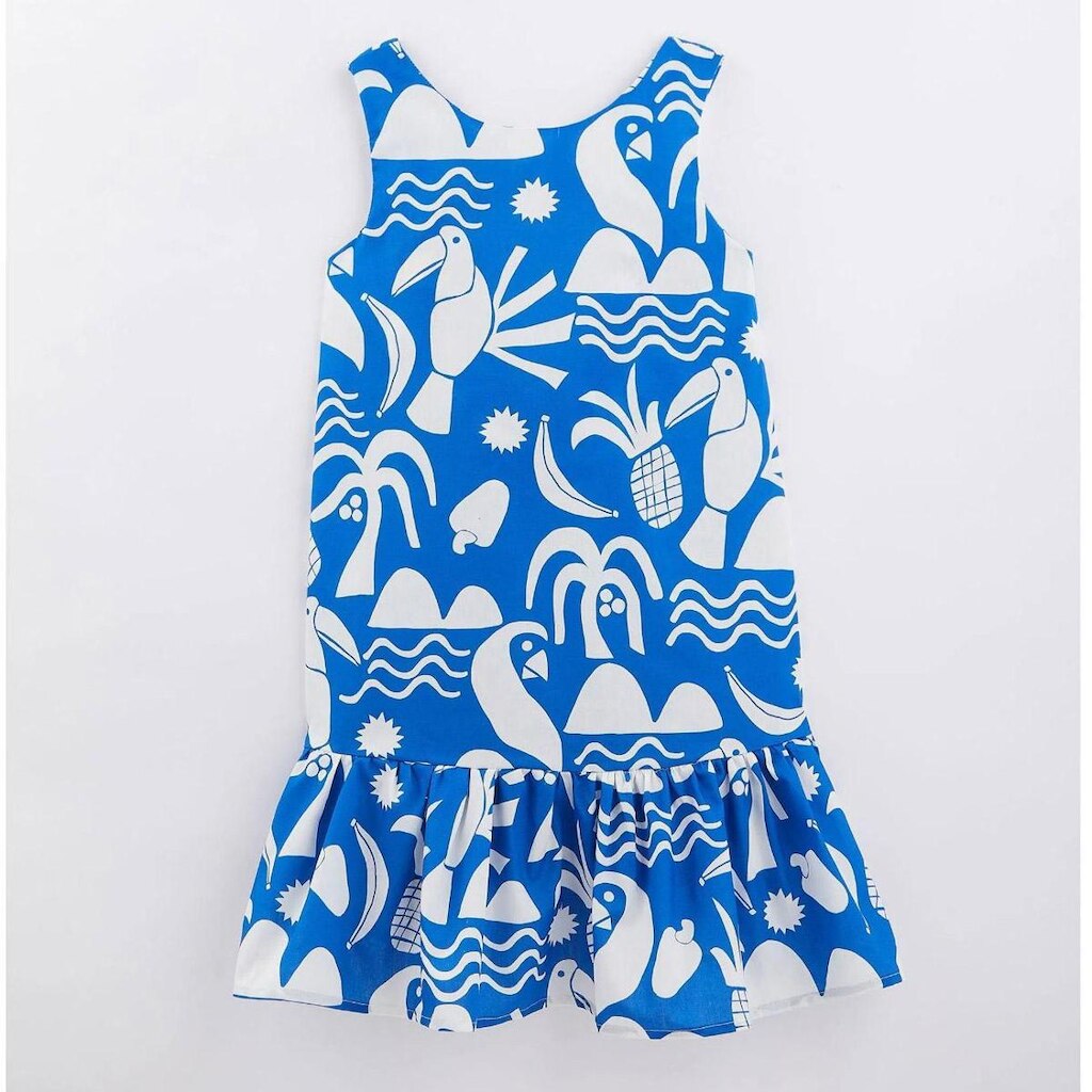 Vestido Curto Infantil Azul Algodão Azularia Fábula