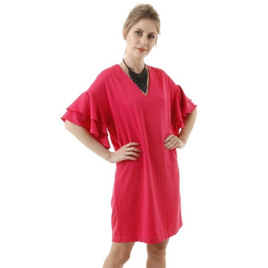 Vestido Curto Liso Com Dupla Camada De Babados AHA Feminino - Pink