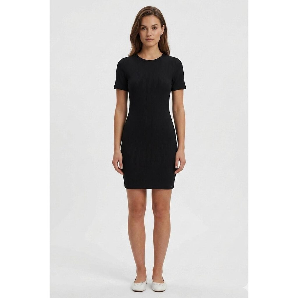 Vestido Curto Lunender Mangas Curtas Malha Canelada 00564